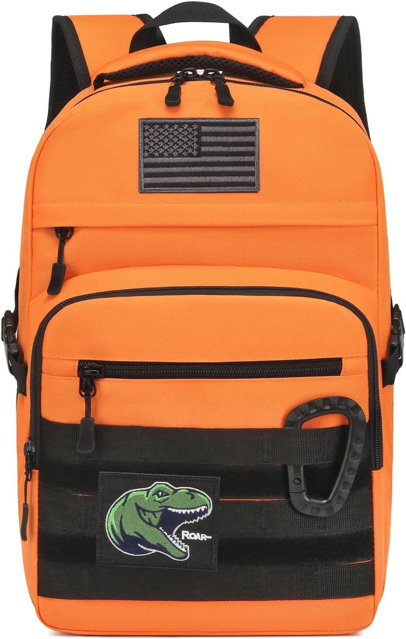 SunForMorning Kids Tactical Backpack Army Molle Bookbag Military Boys Backpack for School, Outdoor, Camping (Includes 2 Patches+1Carabiner), Orange - Image 1